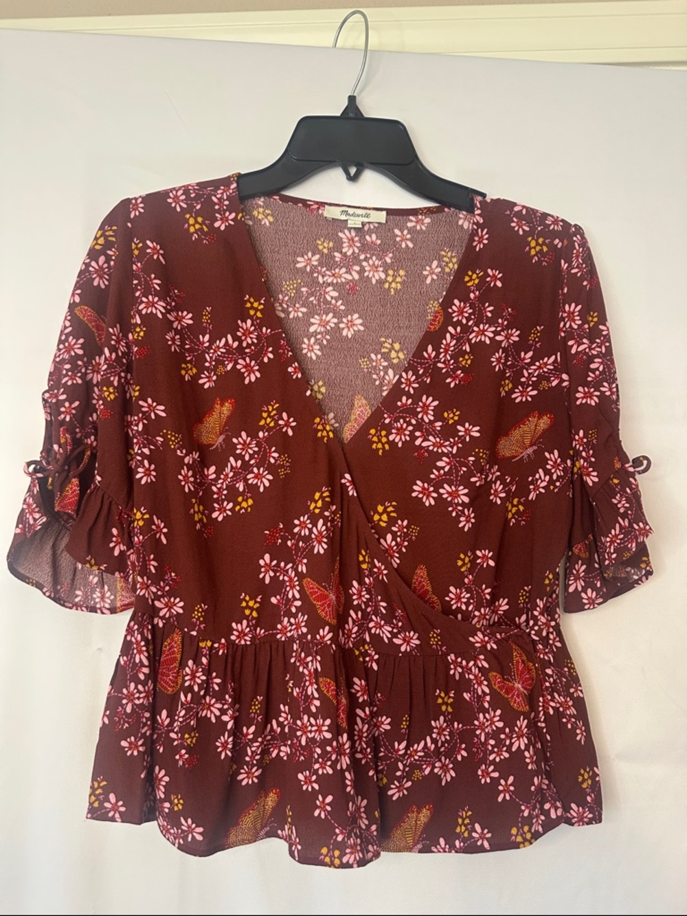 Madewell Maroon Floral Wrap Blouse